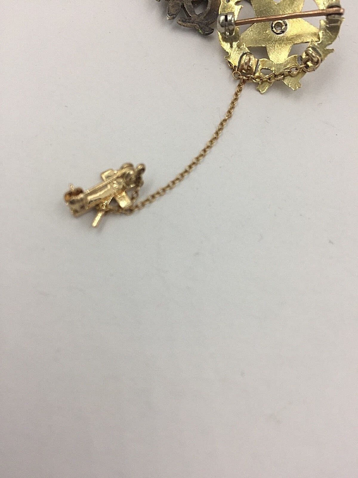 Vintage Masonic Eastern Star Enamel Diamond Pin in 14K Yellow Gold