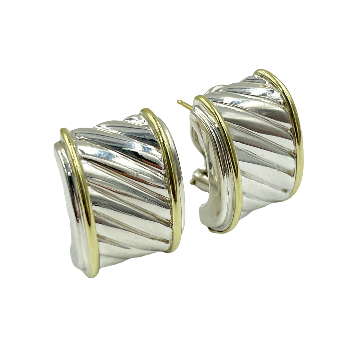 DAVID YURMAN STERLING SILVER 14K YELLOW GOLD THOROUGHBRED CABLE CIGAR EARRINGS