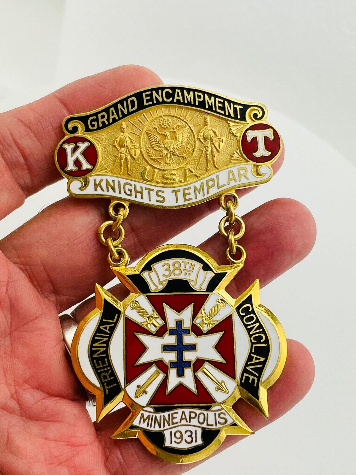 Antique Knights Templar Grand Encampment Triennial Conclave Pin Medal Badge 1931