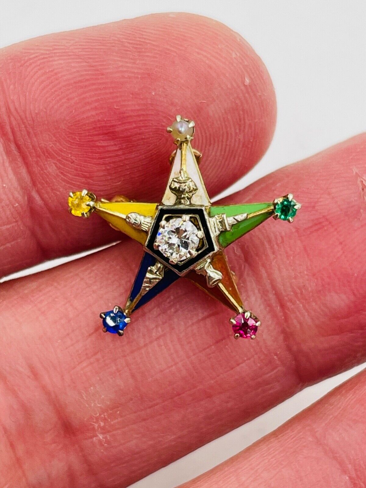 14k gold Masonic Eastern Star Enamel Diamond Pin Pendant combo