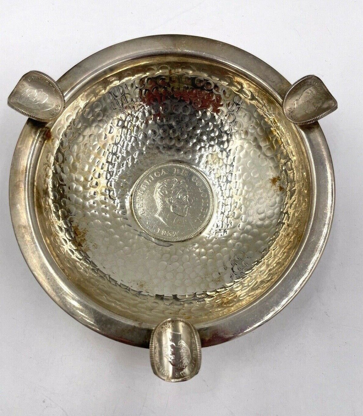Antique Sterling Silver Ashtray or Plate, with Peru 1/2 Sol Silver coin  1907