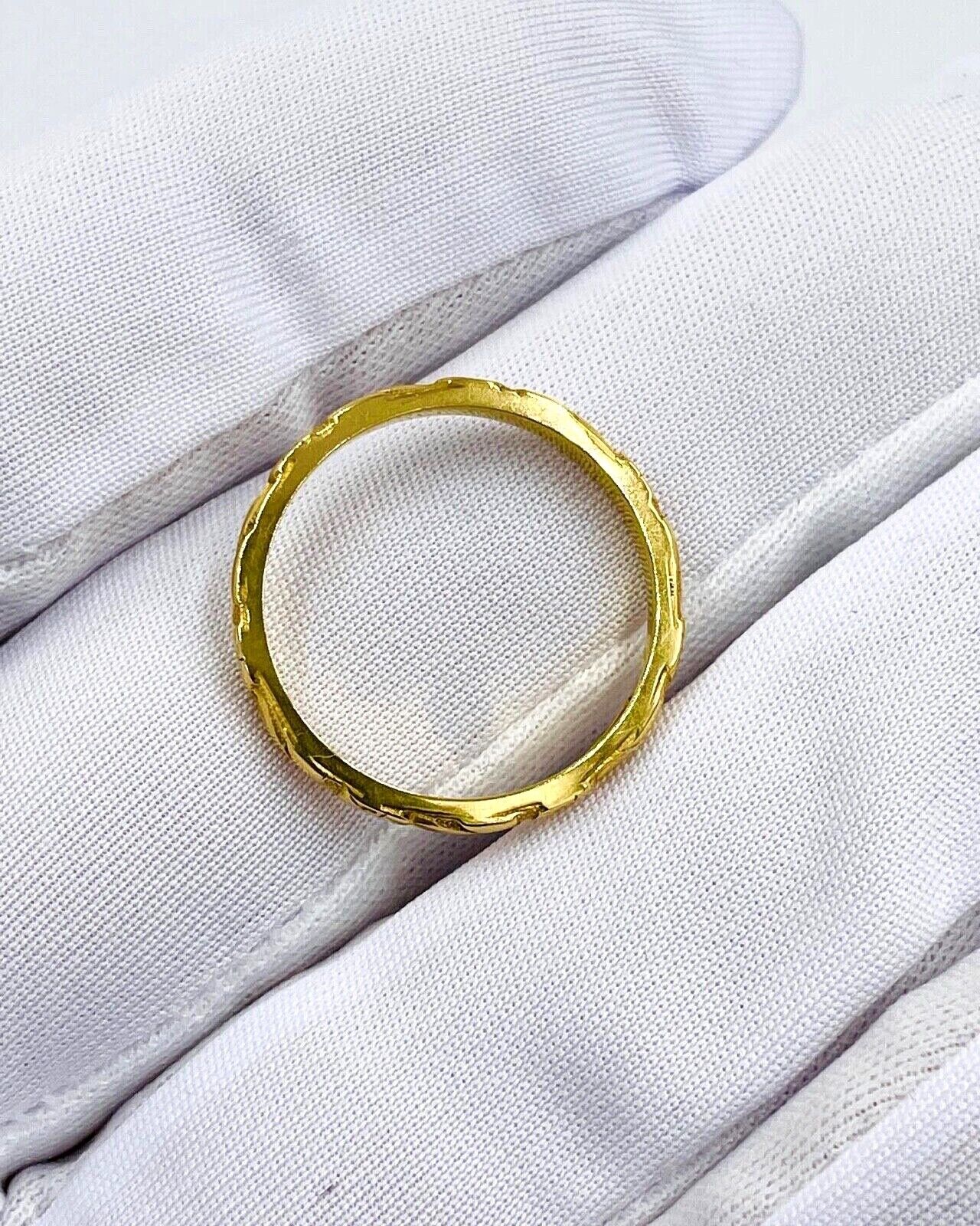 Antique Bowden 18K yellow Gold Art Nouveau Band Ring 7sz flower 2.5mm band