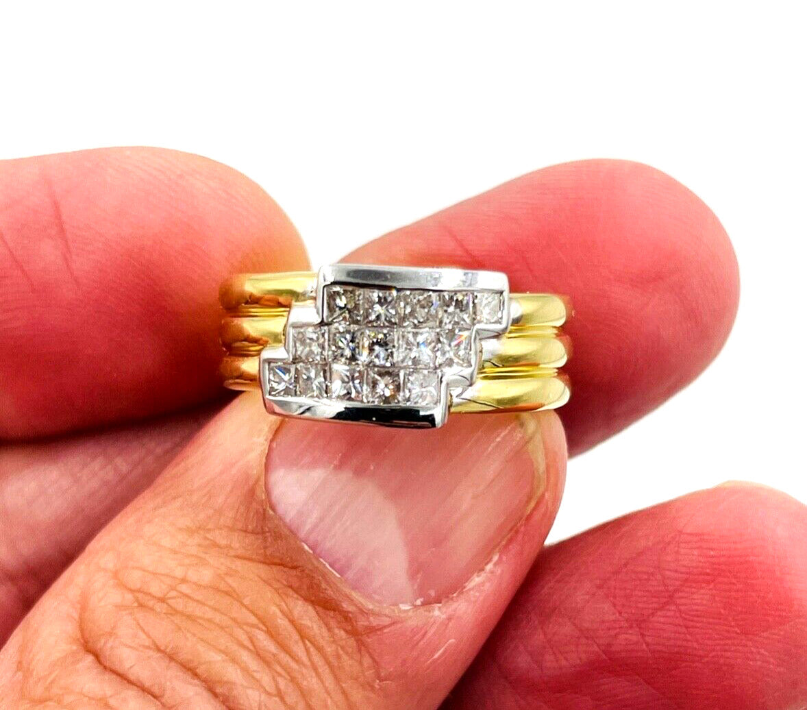 18k Gold Princess cut diamond wide band Ring