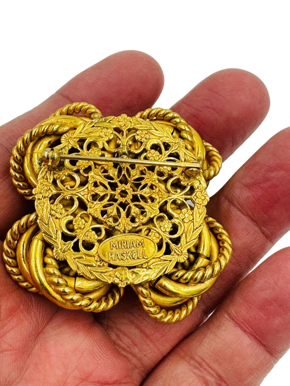 MIRIAM HASKELL Golden Swirl Pearl Vintage Pin Brooch