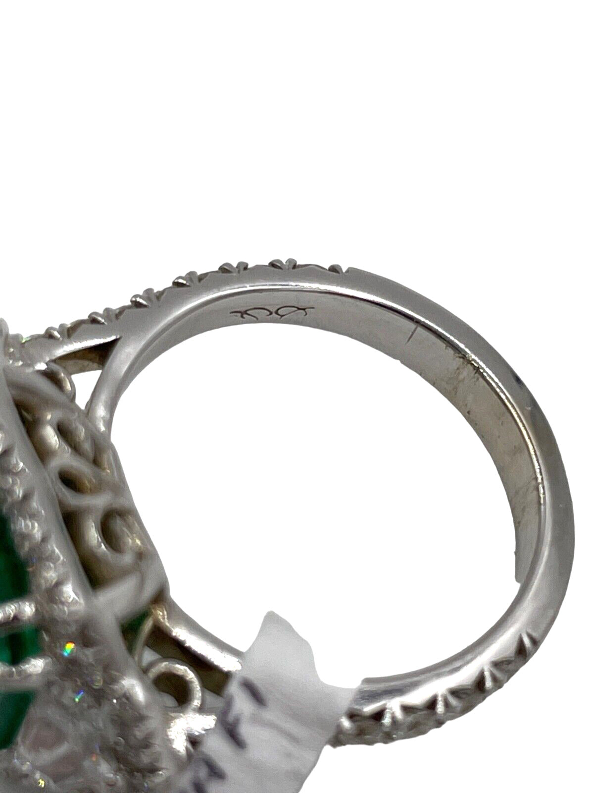 Estate 18k white gold GIA Colombian Emerald and diamond Cocktail ring