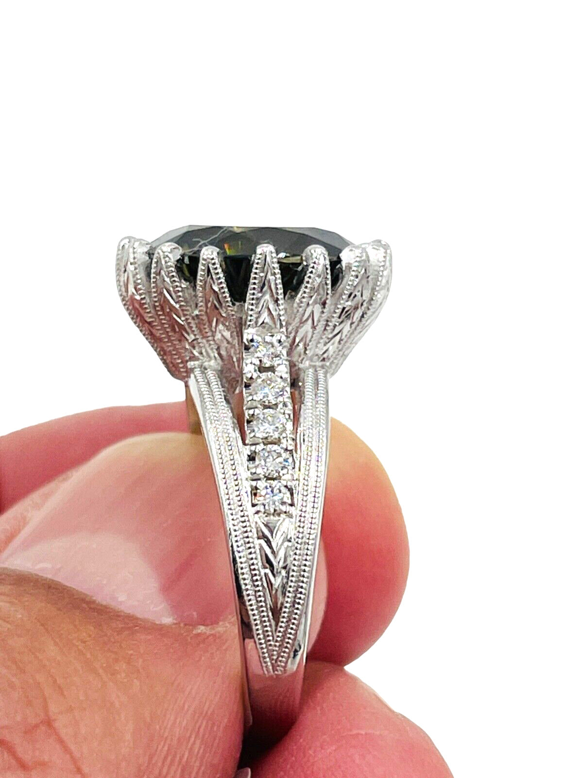 Stunning 8.20cts Natural Zircon and Diamond Cocktail Ring 14k White Gold