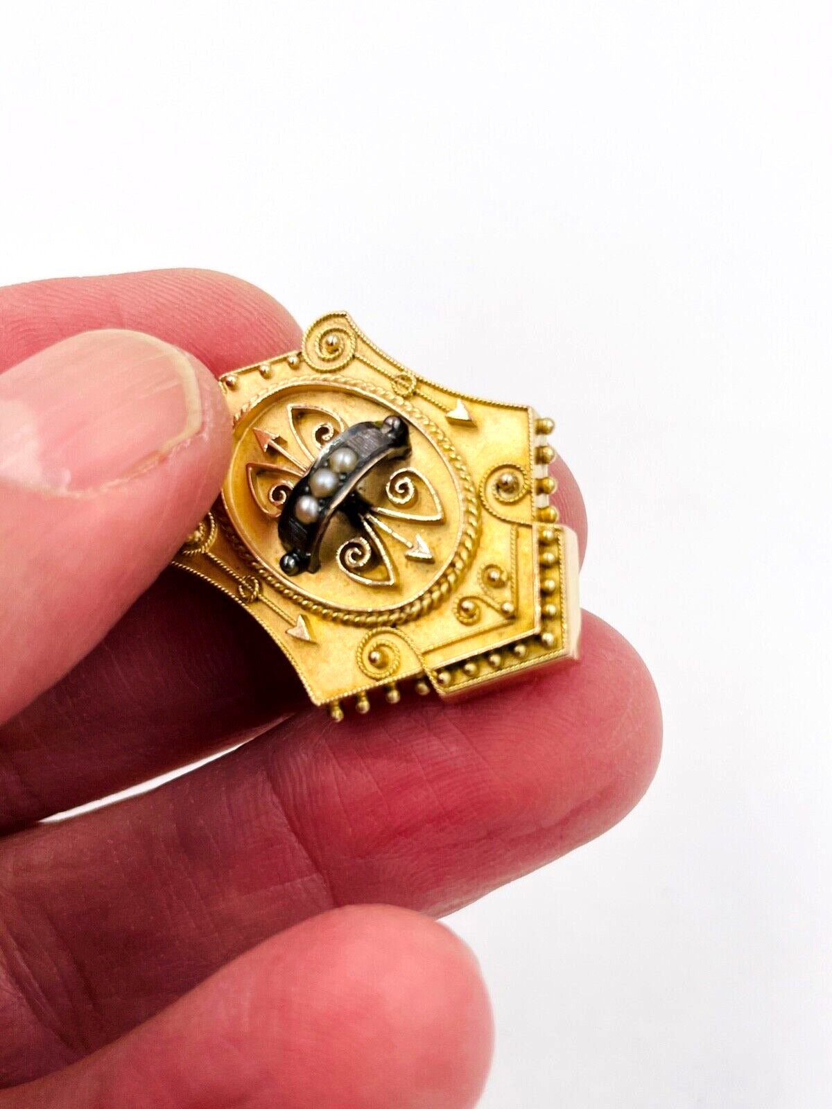 Victorian 12k Rose Gold Etruscan Pin Brooch 1880's