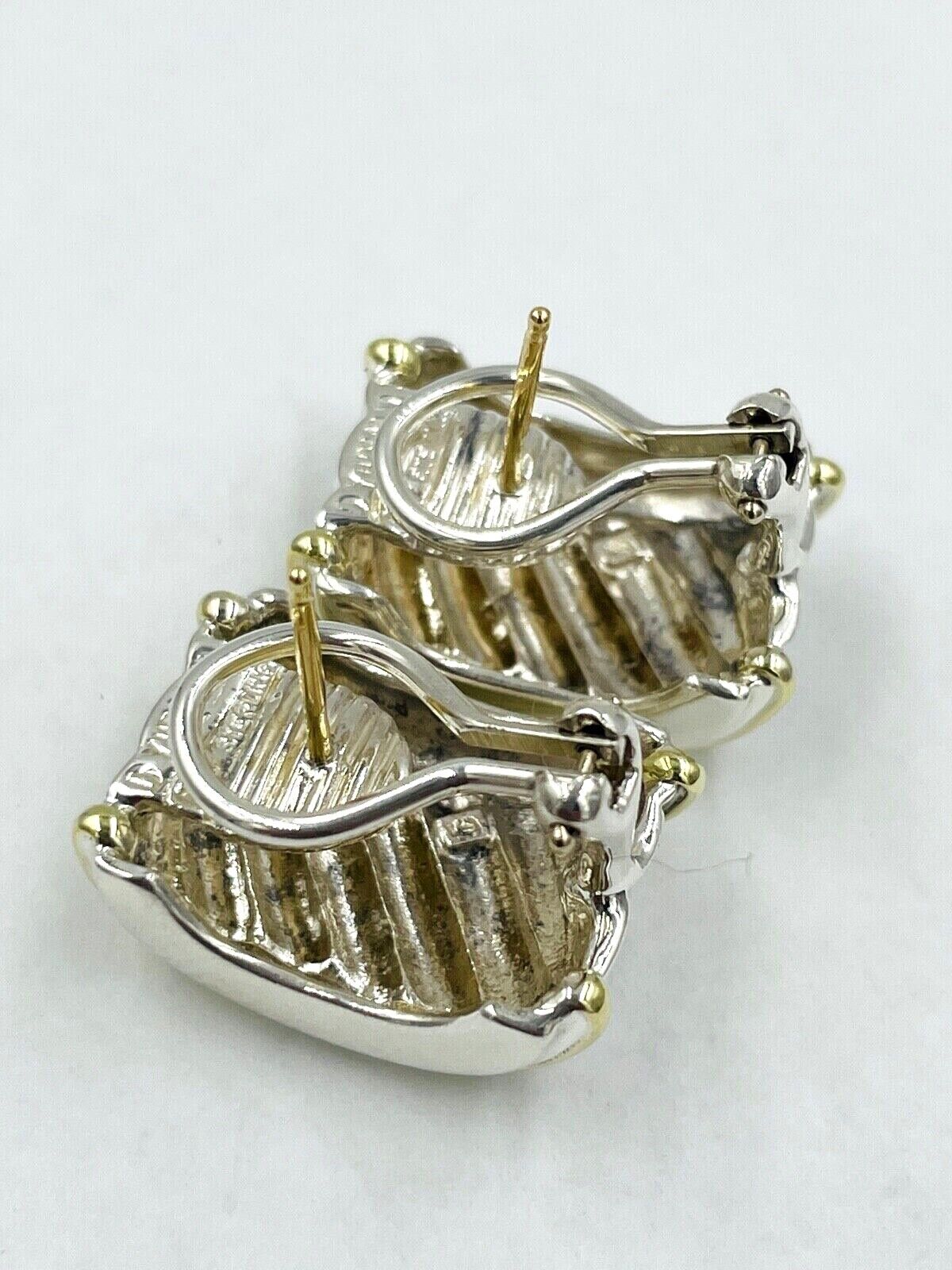 DAVID YURMAN STERLING SILVER 14K YELLOW GOLD THOROUGHBRED CABLE CIGAR EARRINGS