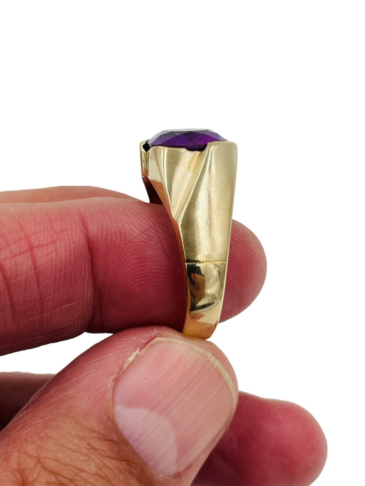 Vintage 14k Yellow Gold Synthetic Alexandrite Men's Ring