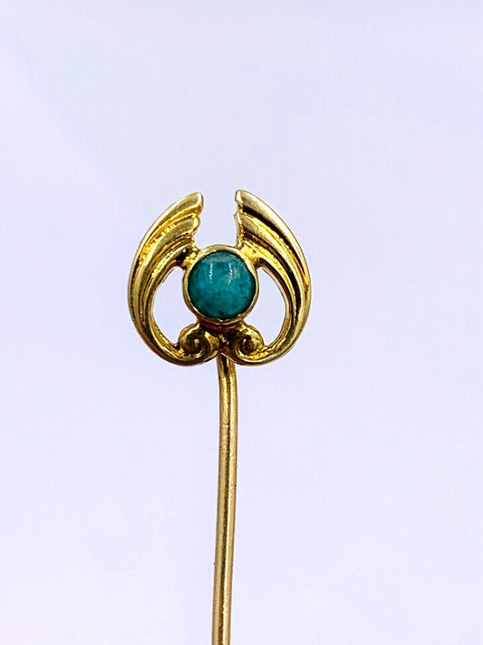 Art Nouveau Ehrlich & Sinnock 14K Gold Lapel Pin stick hat pin Jadeite Jade