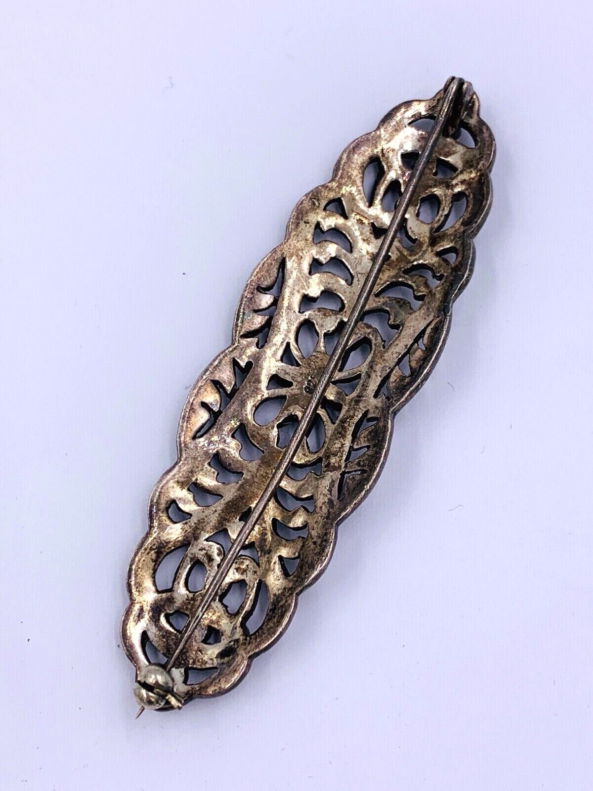 Vintage Art Deco Sterling Silver Marcasite Brooch Pin open work