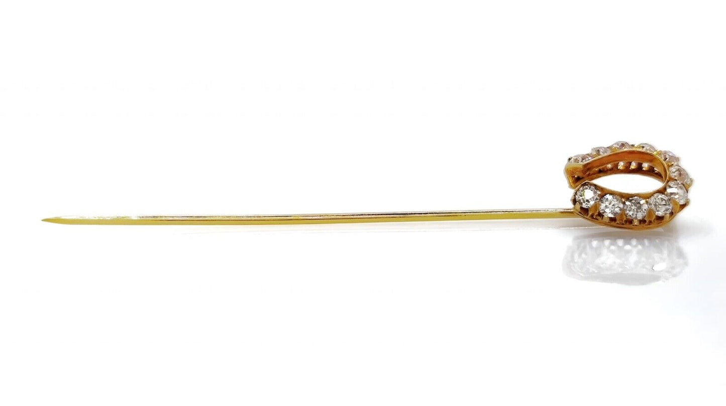 Antique 18k Old European Diamond Stick Pin Horseshoe