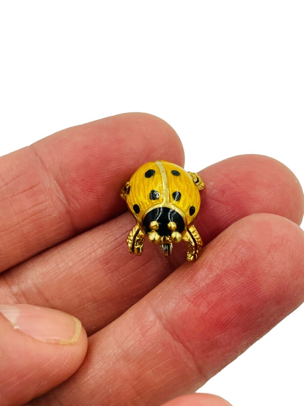 Italian Lady Bug Brooch Pin 18K Yellow Gold Enamel