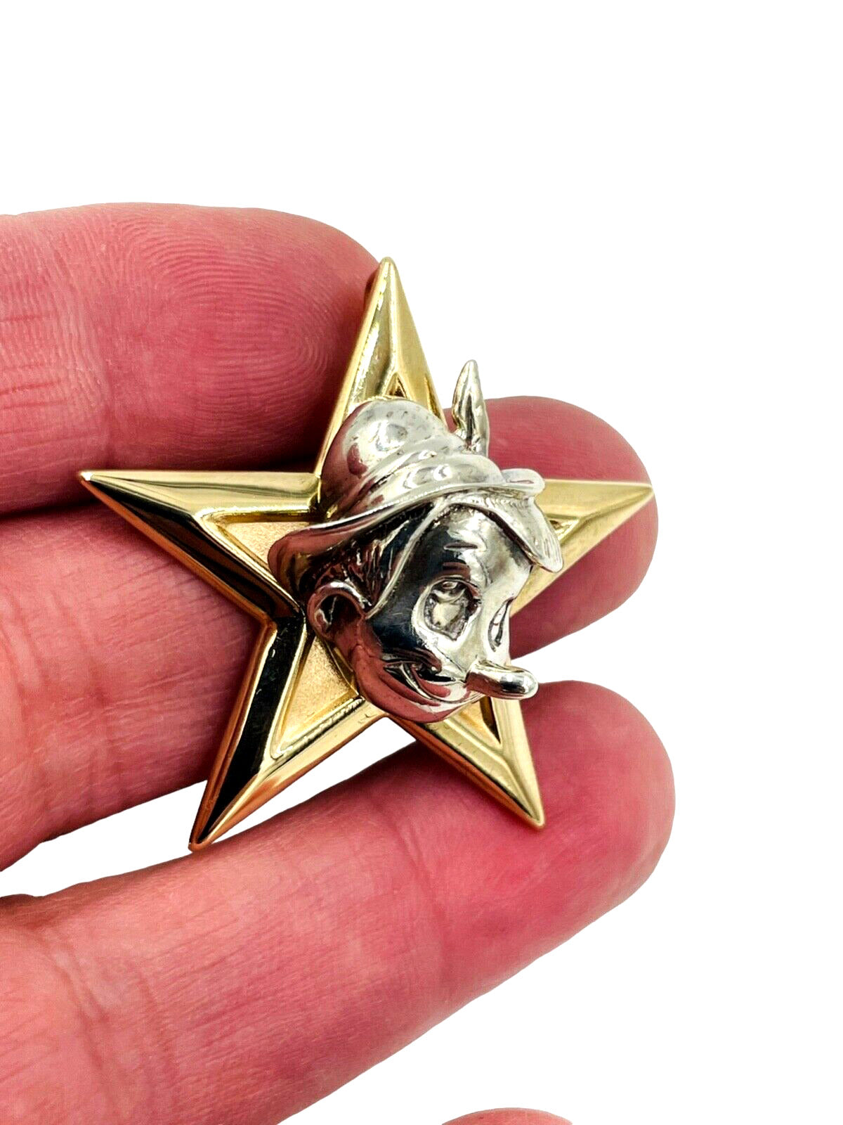 Disney Pinocchio 14k gold and Sterling Silver Star Pin brooch Pendant combo