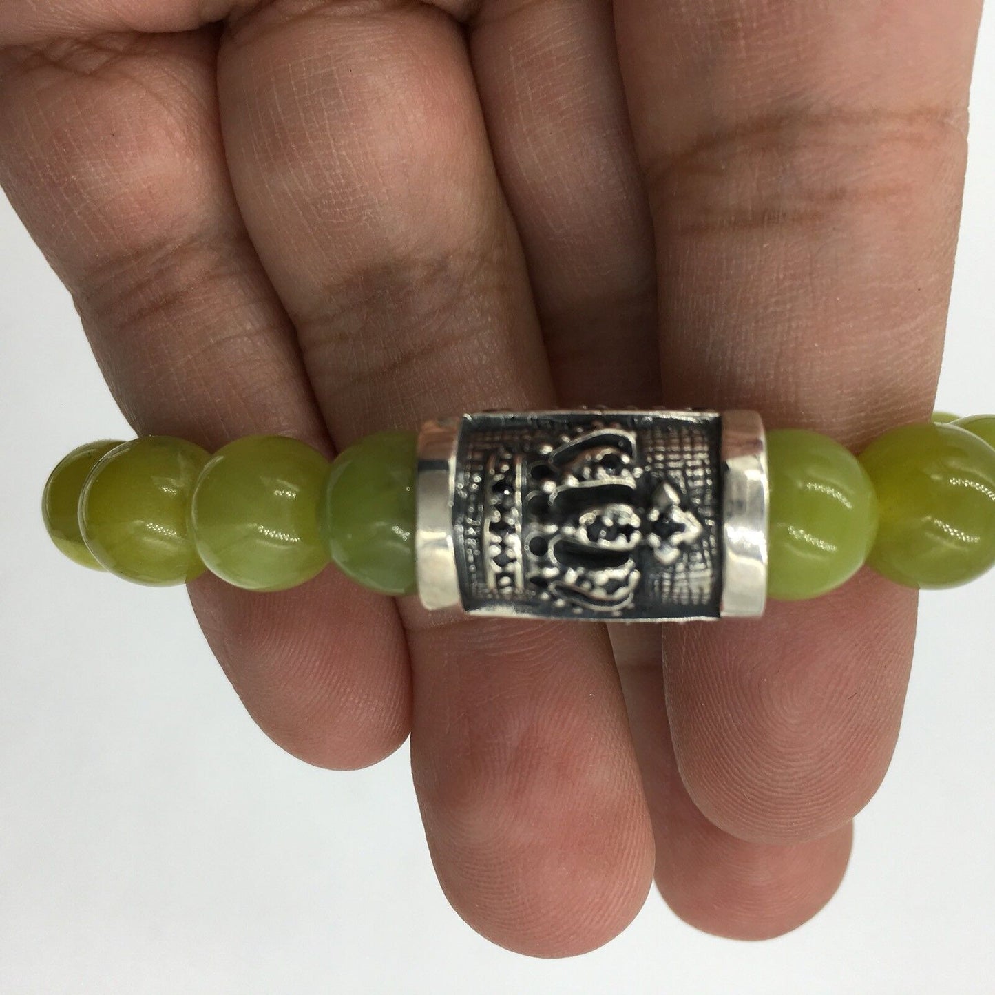 Royalty Collection Sterling Silver Crown Shield Charm Agate Bead Bracelet