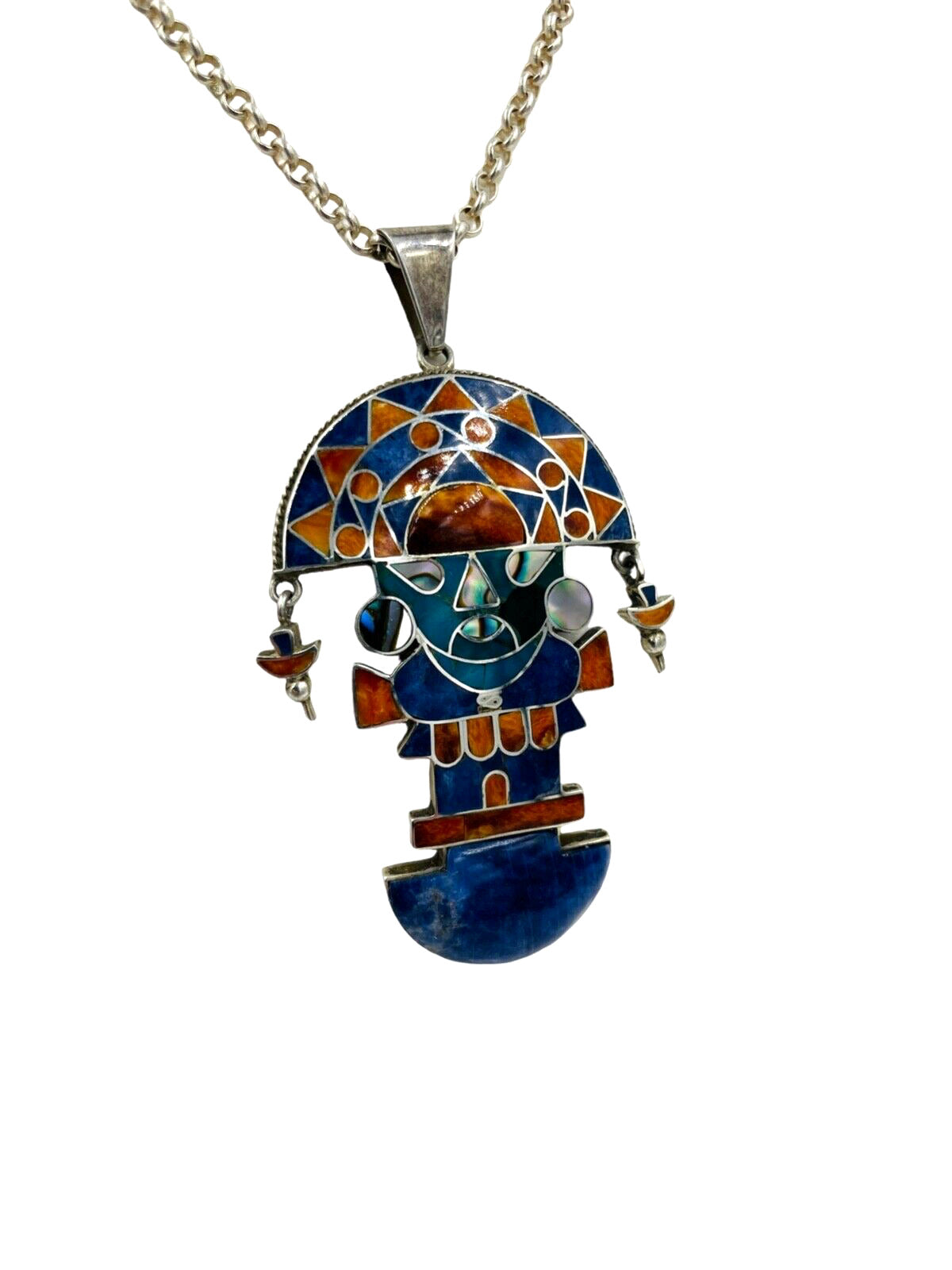 Vintage Peruvian Inca Tumi God Knife Pin Pendant Necklace 950 Silver