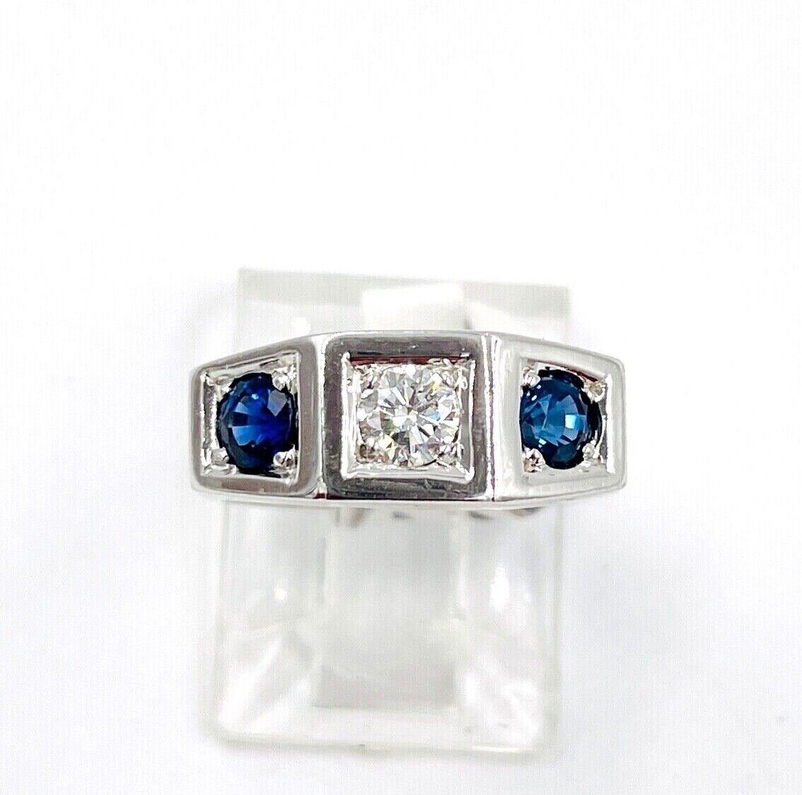Art Deco Diamond Sapphire White Gold Three Stone Ring