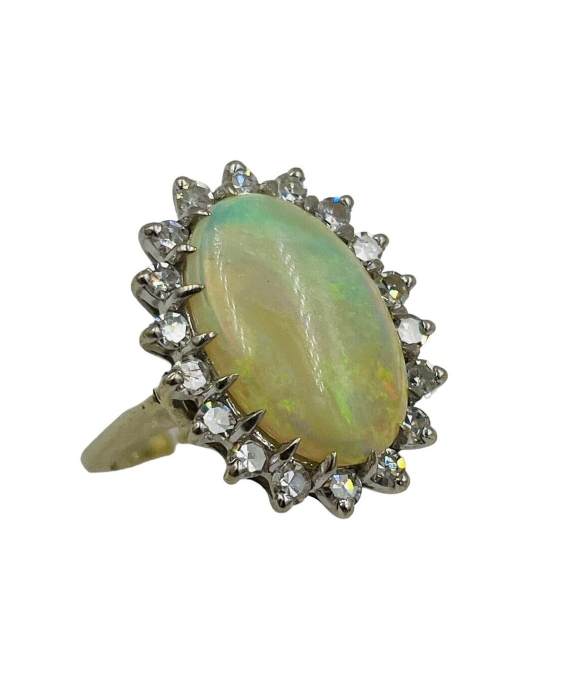 Estate Opal and Diamond 14k white gold Cocktail Ring