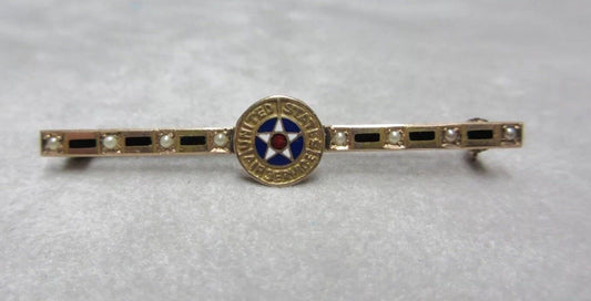 Military Sweetheart Enamel bar brooch Pin 10k gold United States Air Service