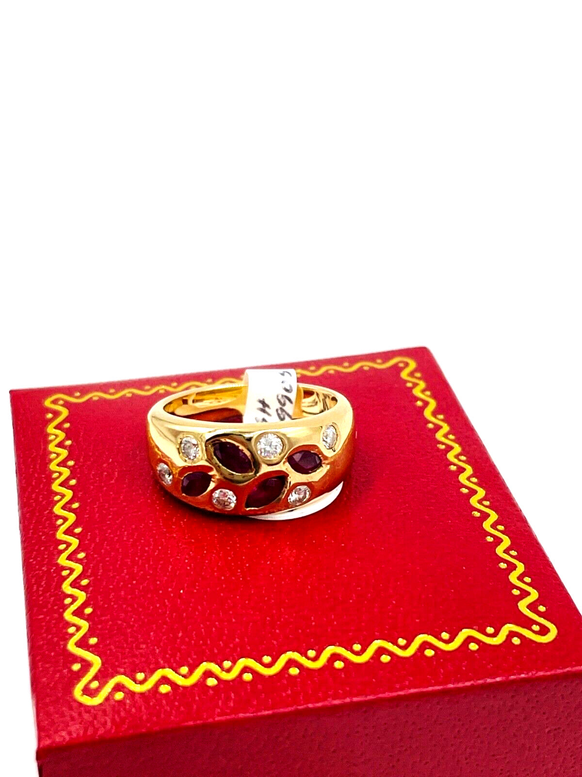 Vintage 18K Rose Gold Diamond Ruby Band Ring VS wide band