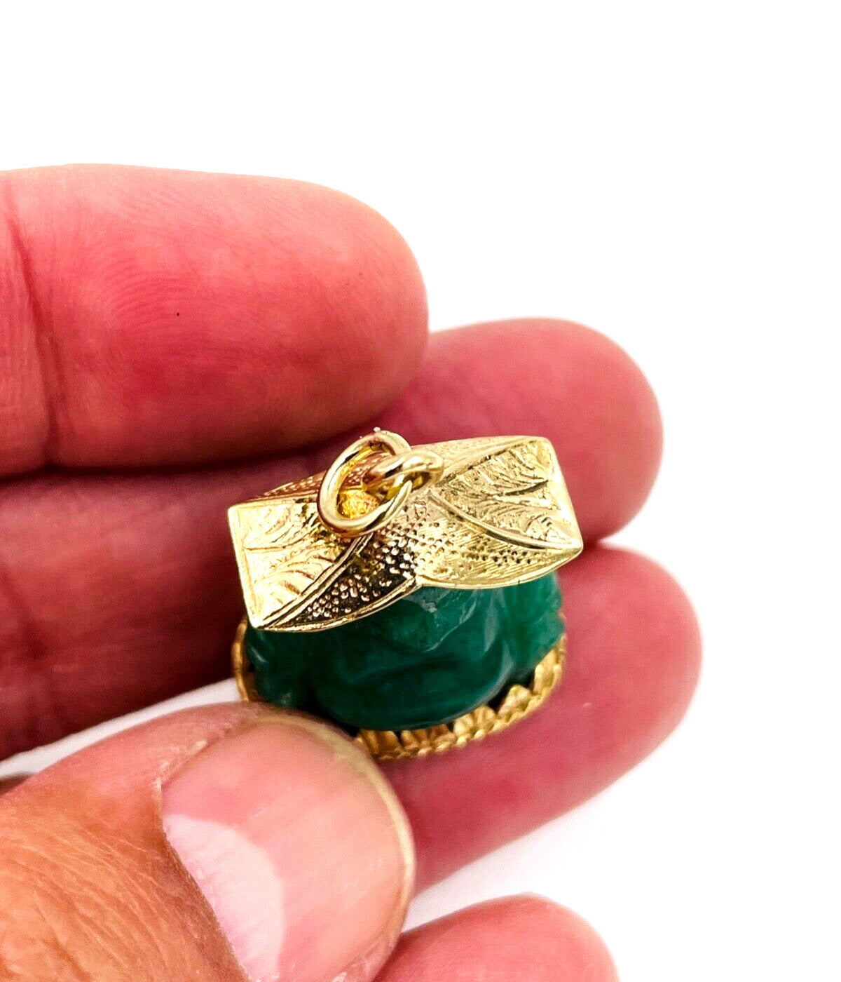 Vintage MOBA Jade Buddha Pendant 14k Yellow