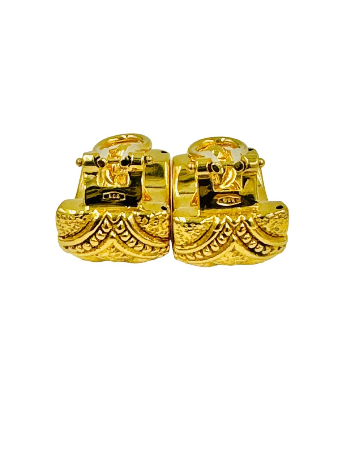 Estate 18k Gold Yellow Gold Huggie Earrings Designer signed Omega backs