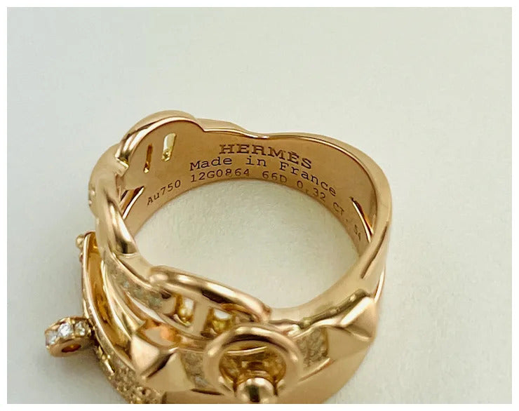 Authentic Hermes Alchimie 18k Rose Gold Diamond ring Large Model