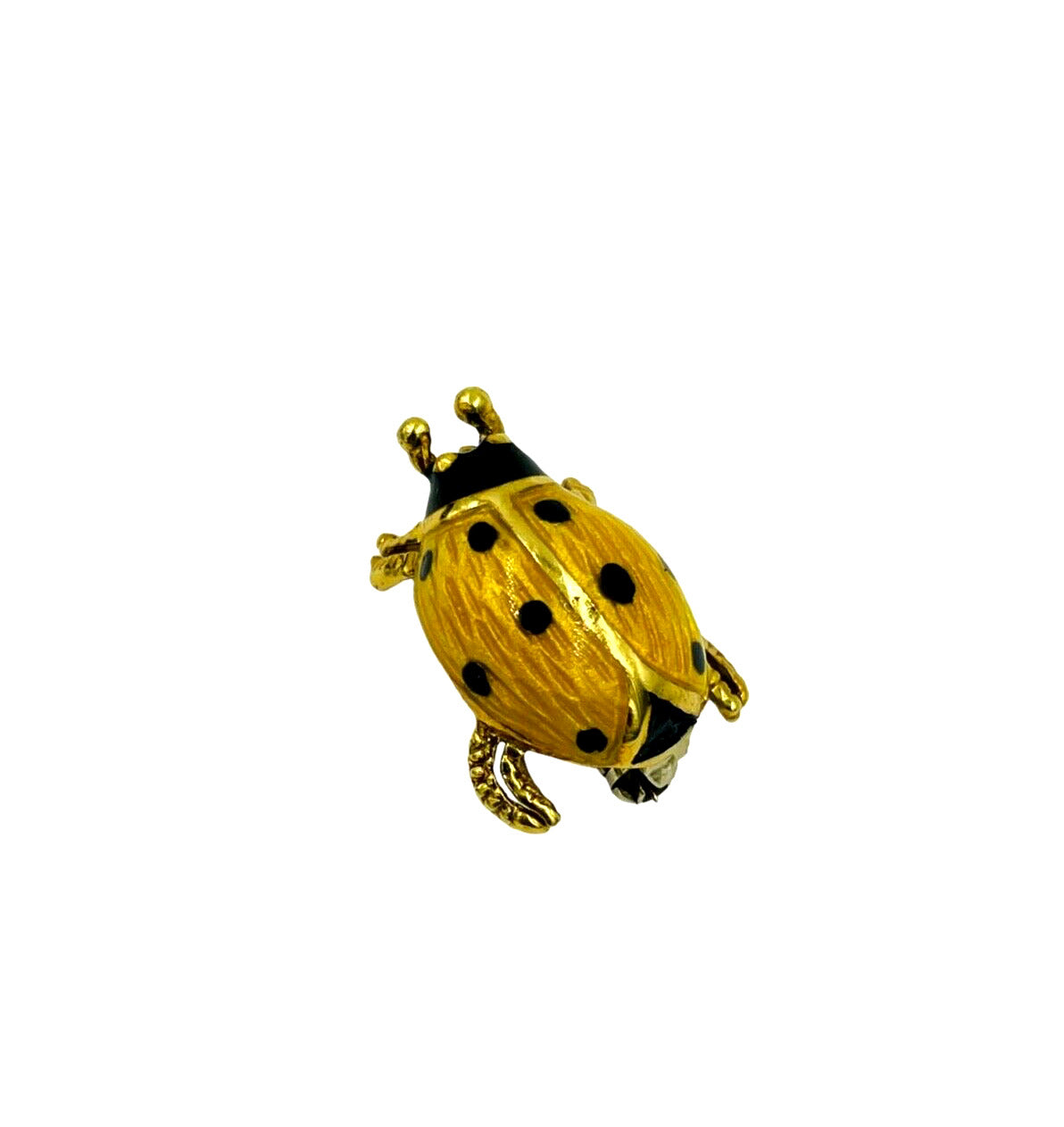 Italian Lady Bug Brooch Pin 18K Yellow Gold Enamel