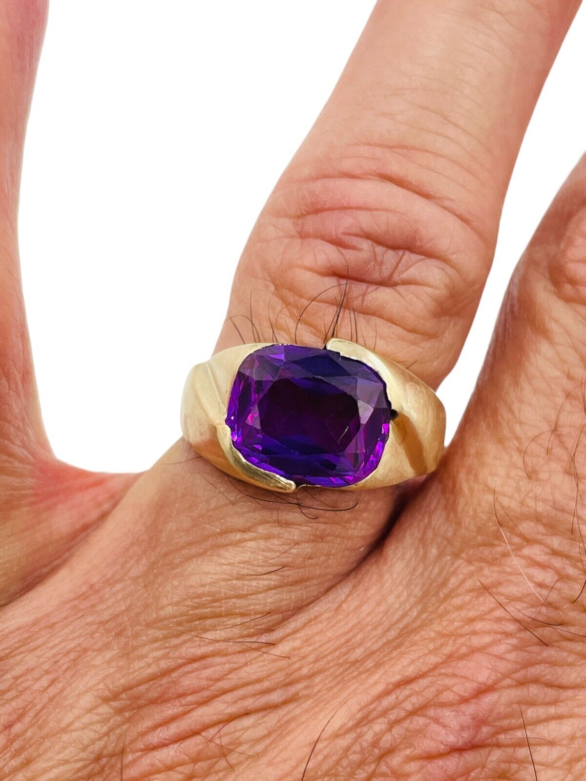 Vintage 14k Yellow Gold Synthetic Alexandrite Men's Ring