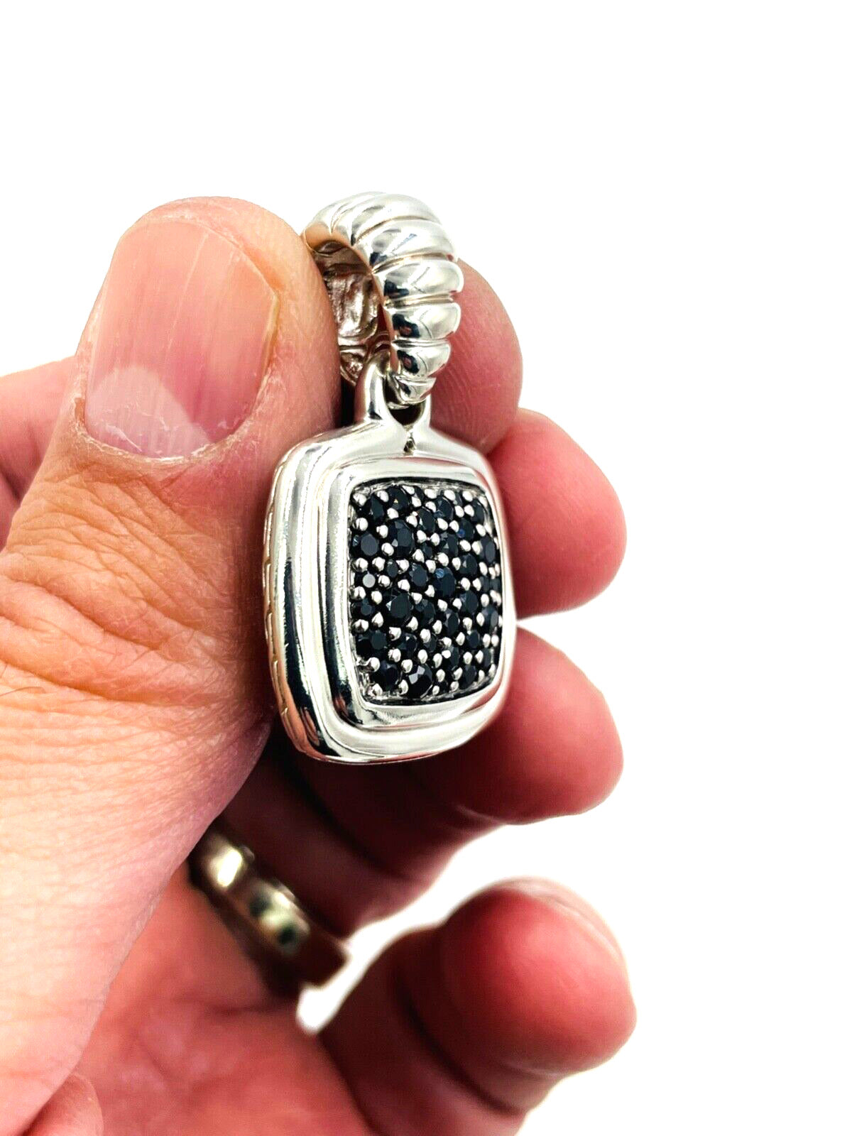 Estate John Hardy Sterling Silver Black Blue Sapphire Pendant Enhancer