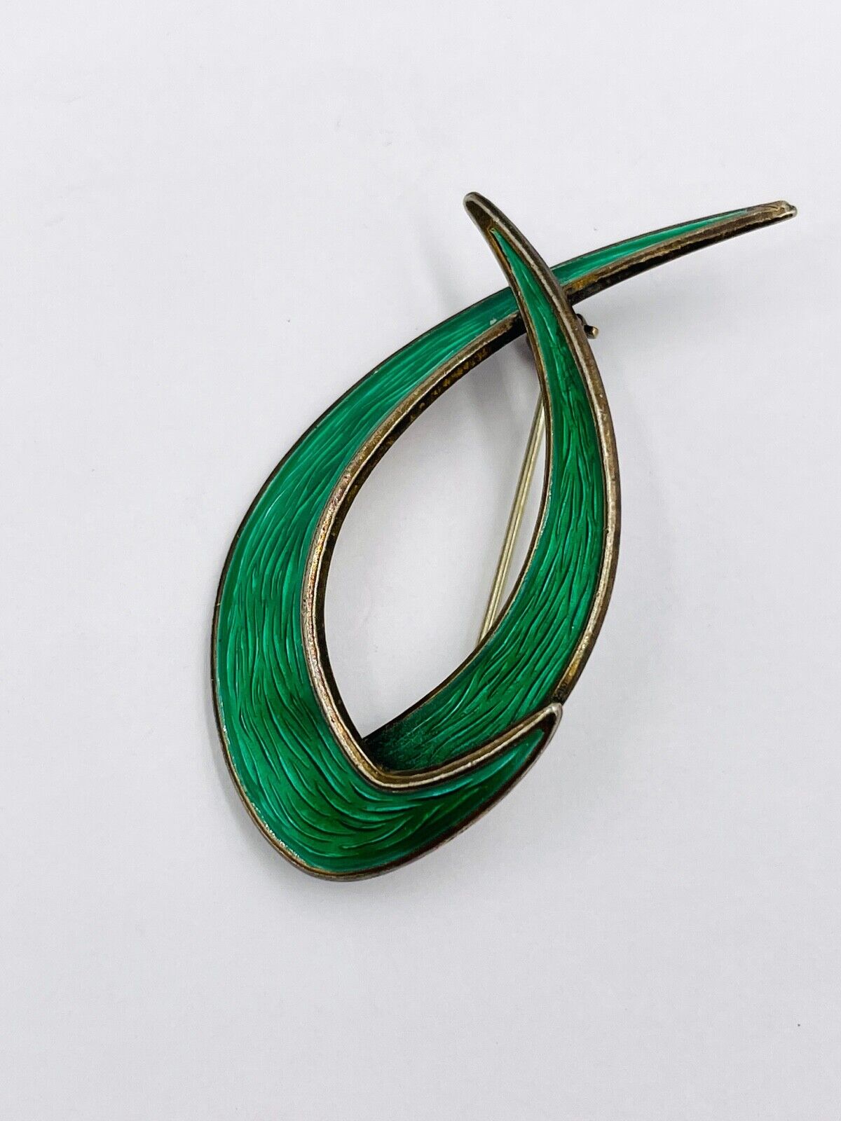 Vintage Ivar T. Holth Norway modernist sterling silver green enamel pin brooch