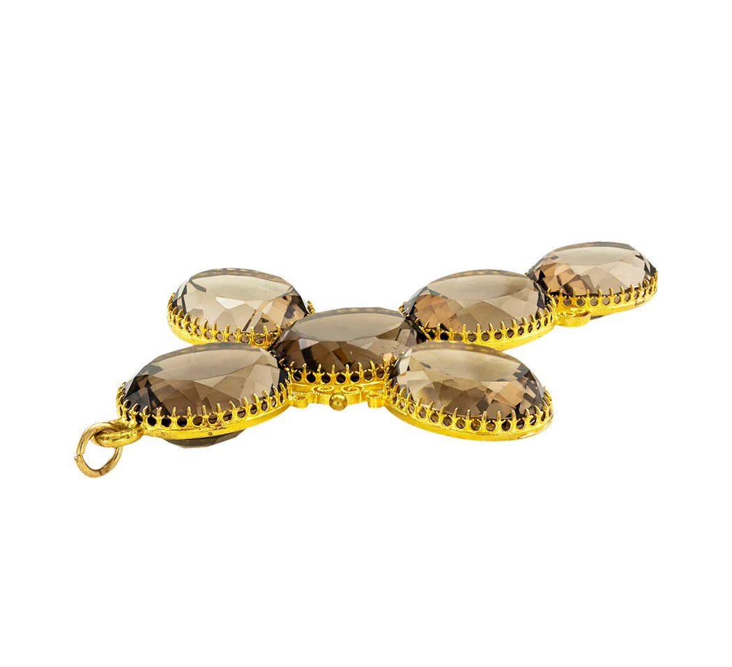 Victorian Smoky Quartz Gold Cross Pendant Large