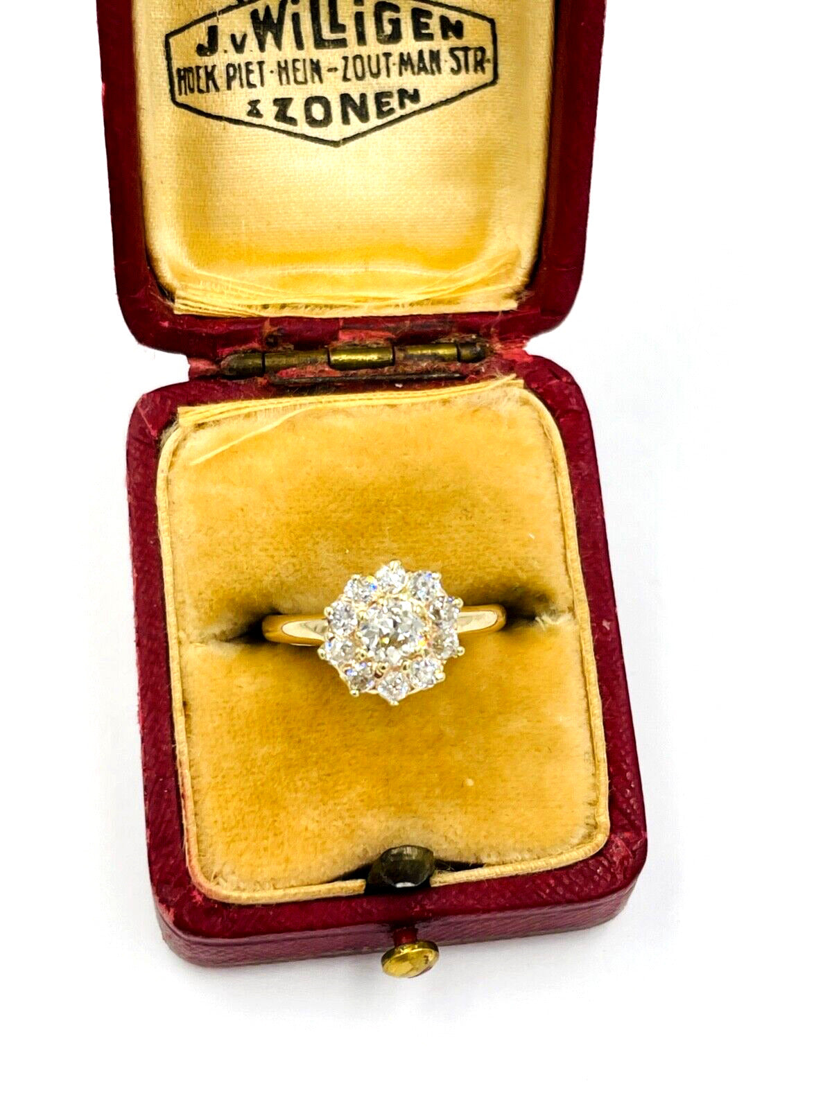 Victorian 14K Gold Diamond Cluster Flower Ring Old European Cut VS