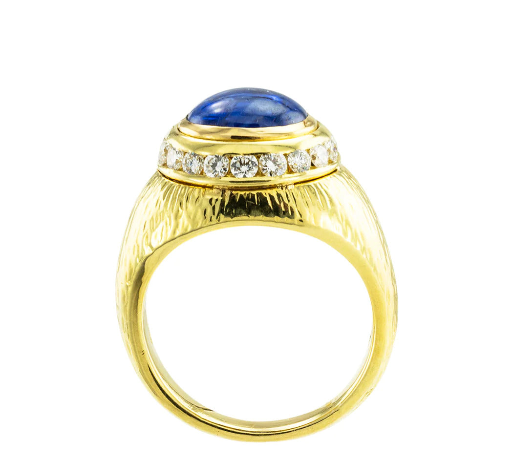 Hammerman Brothers Cabochon Sapphire Diamond Yellow Gold Ring 18K