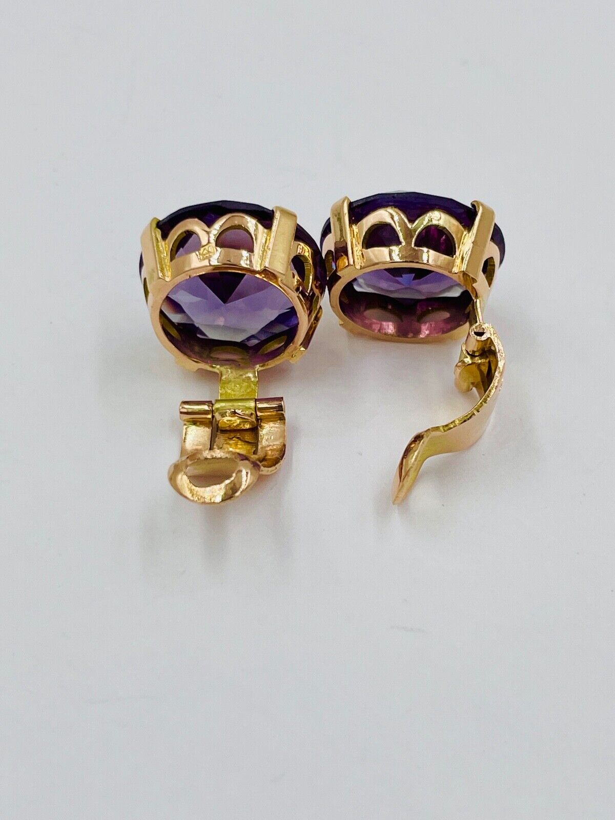 Antique 14k Rose Gold Purple Flux Synthetic Alexandrite Clip on Earrings