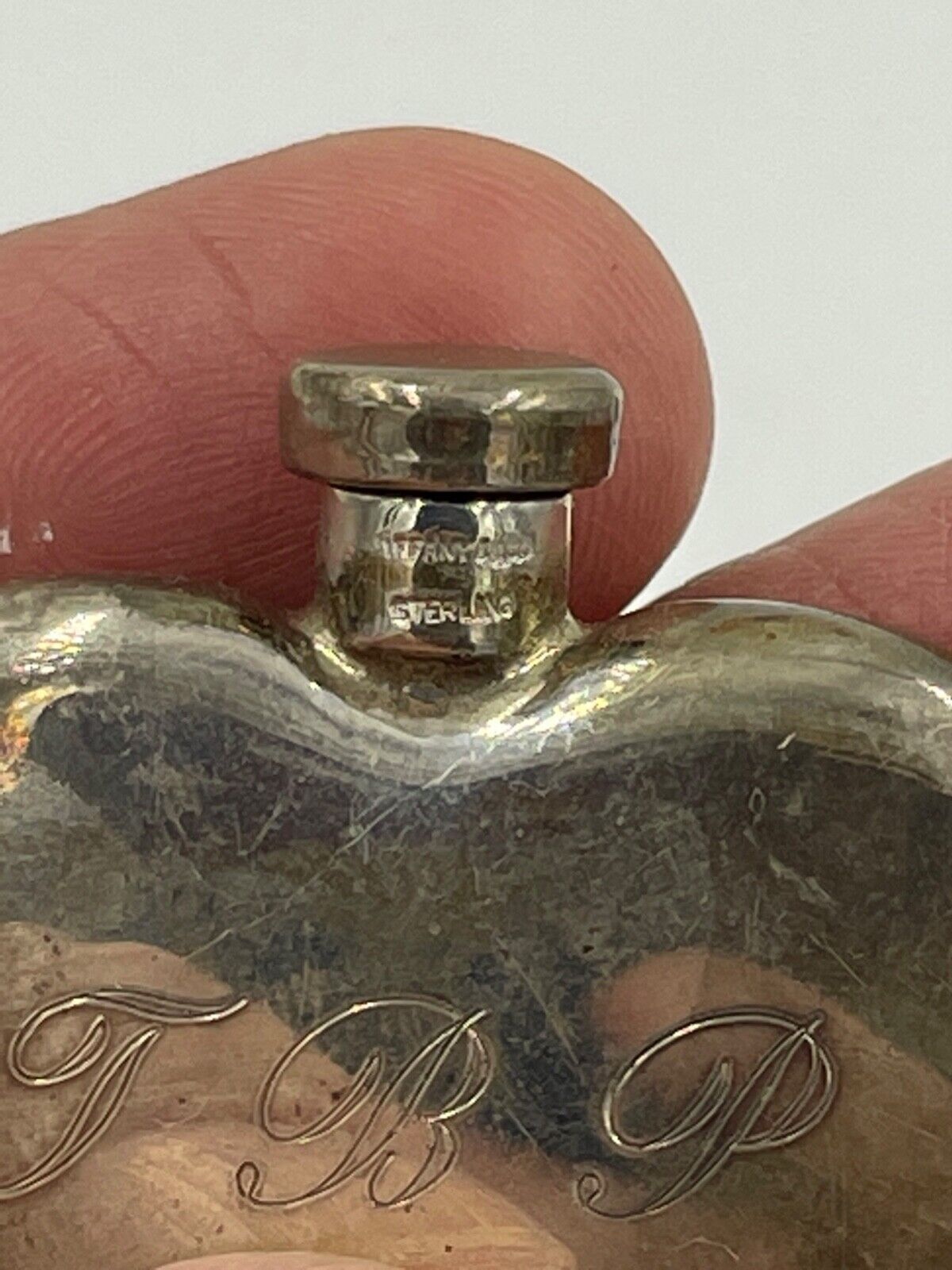 TIFFANY & CO STERLING SILVER TRAVEL PERFUME FLASK HEART SHAPE BOTTLE