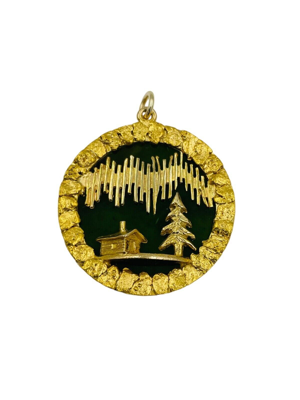 10k Yellow Gold Natural Jade Alaskan Gold Nugget Cabin Pendant Necklace