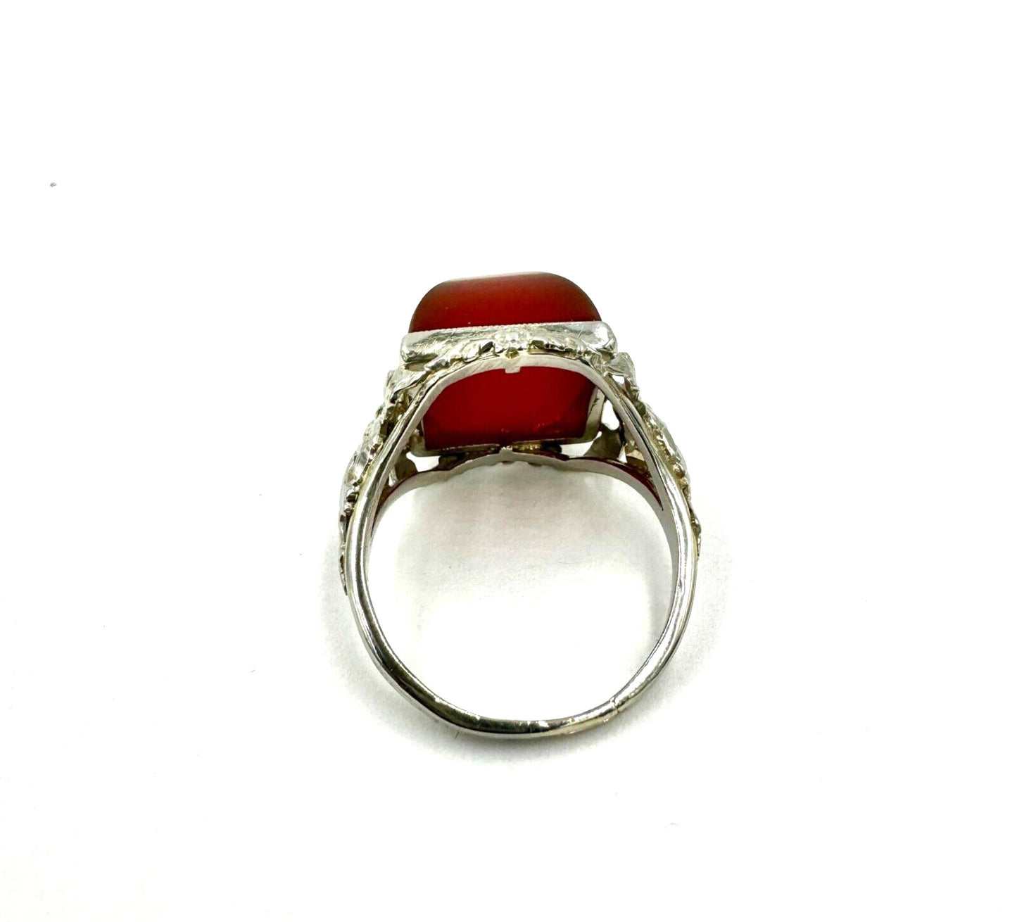 Art Deco 14K White Gold Carnelian Sugar Loaf Stone l Ring