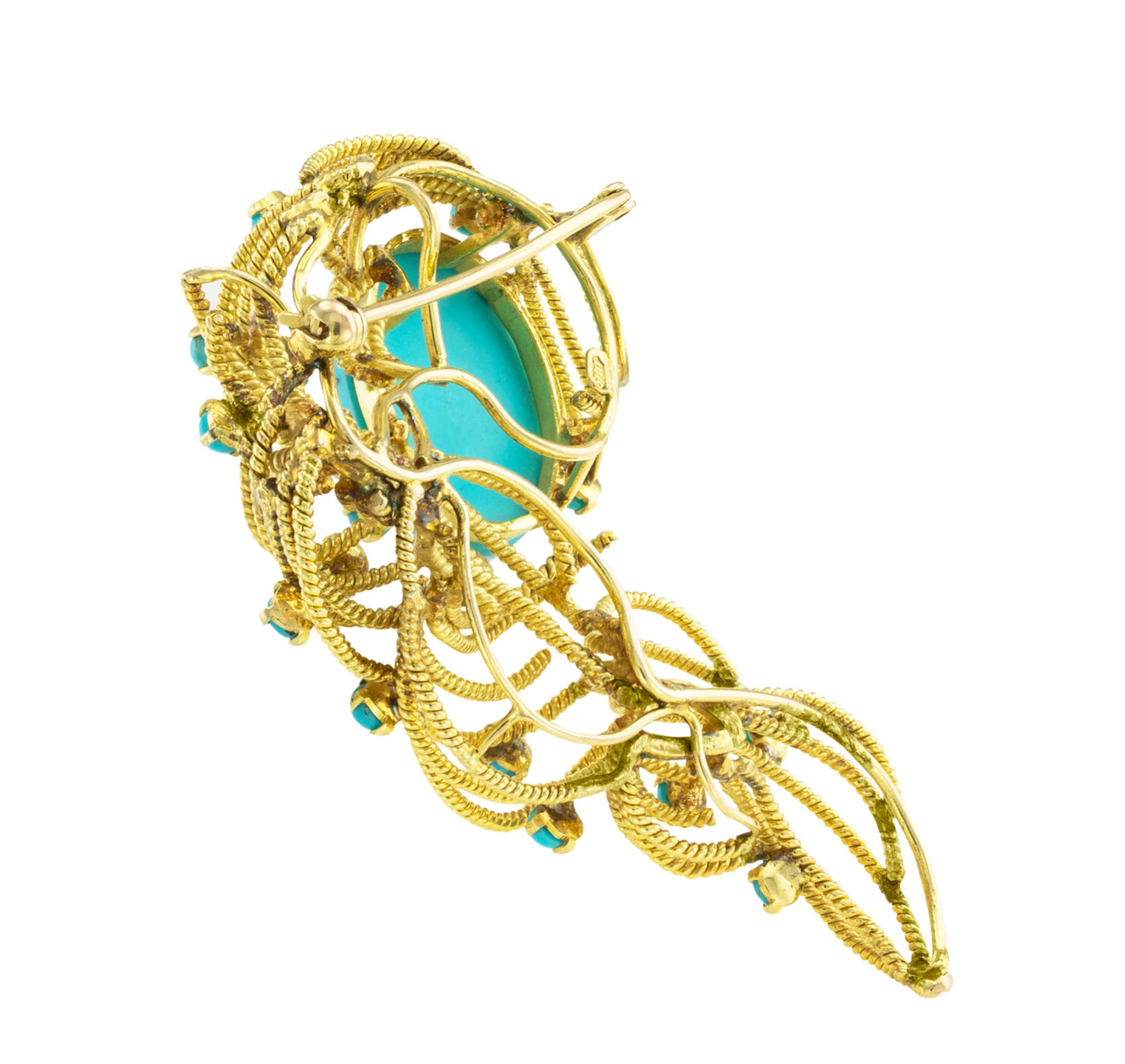 Estate Turquoise Yellow Gold Brooch Pendant