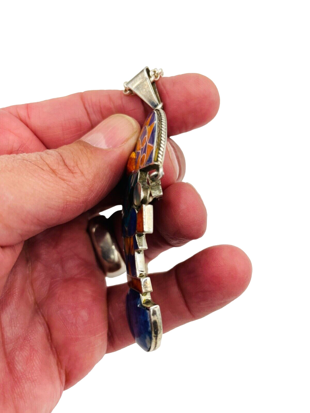Vintage Peruvian Inca Tumi God Knife Pin Pendant Necklace 950 Silver