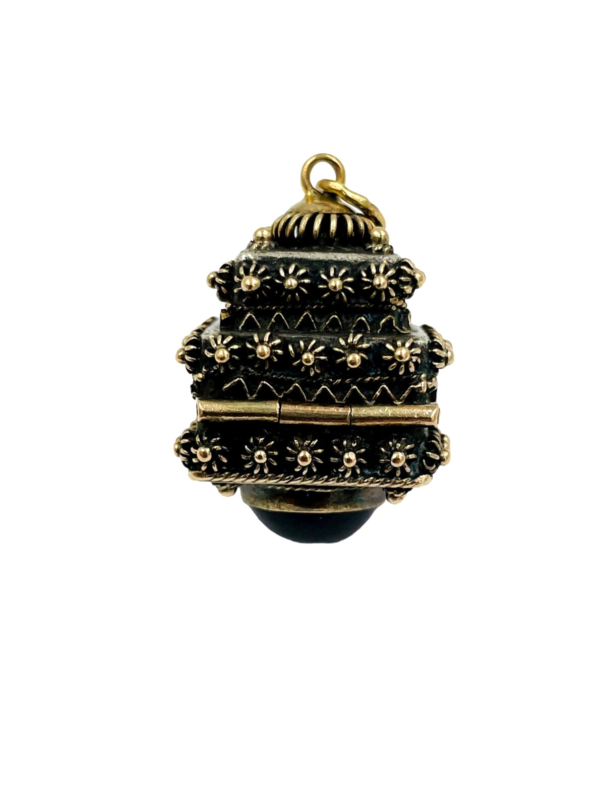 Vintage 800 Silver and Gold Etruscan Poison Box Locket Fob Charm Jeweled