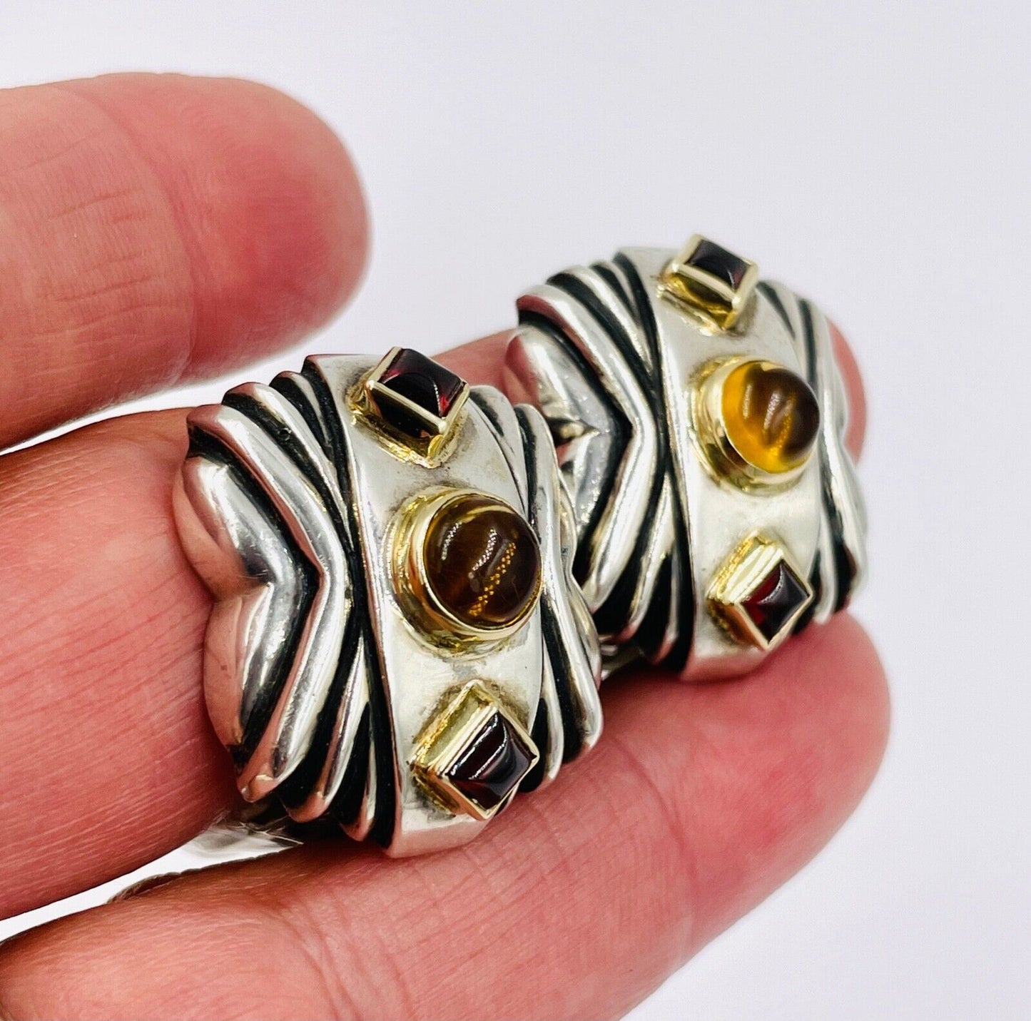 Designer Rigoberto Sterling & 14K Yellow Gold Citrine Amethyst Earrings clip-on