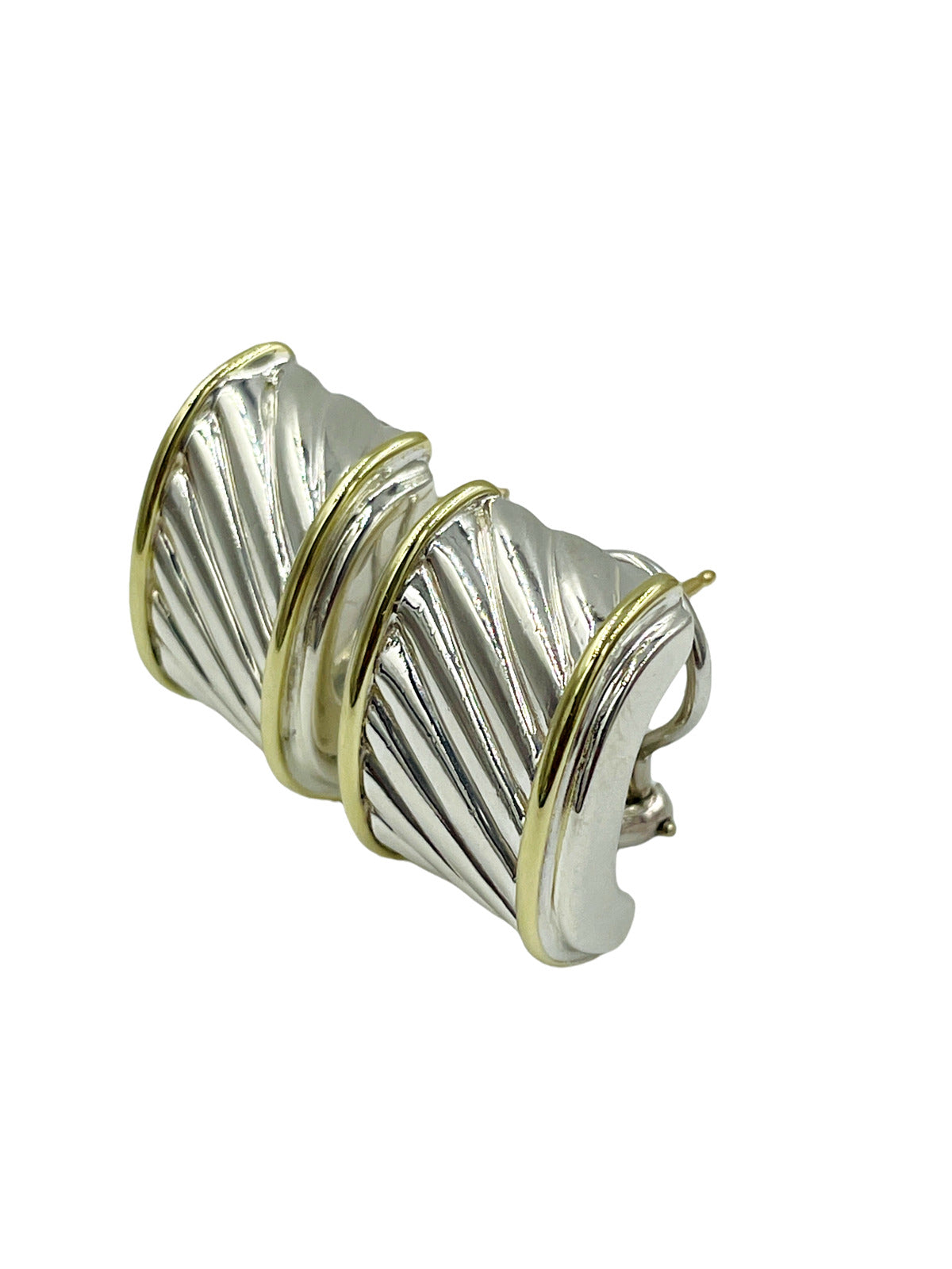DAVID YURMAN STERLING SILVER 14K YELLOW GOLD THOROUGHBRED CABLE CIGAR EARRINGS