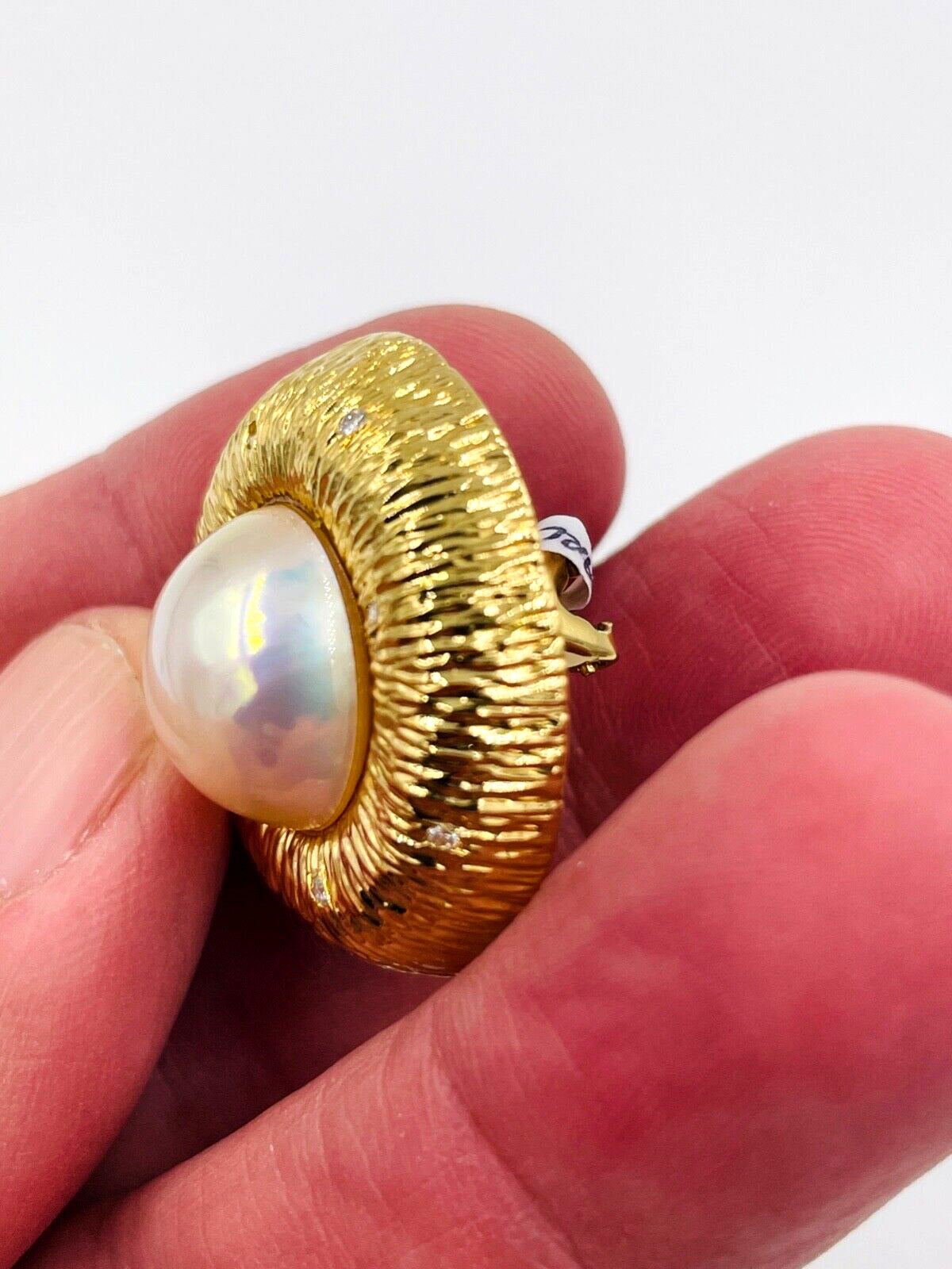 Mabe Pearl and Diamond 18k Yellow Gold Omega back Earrings