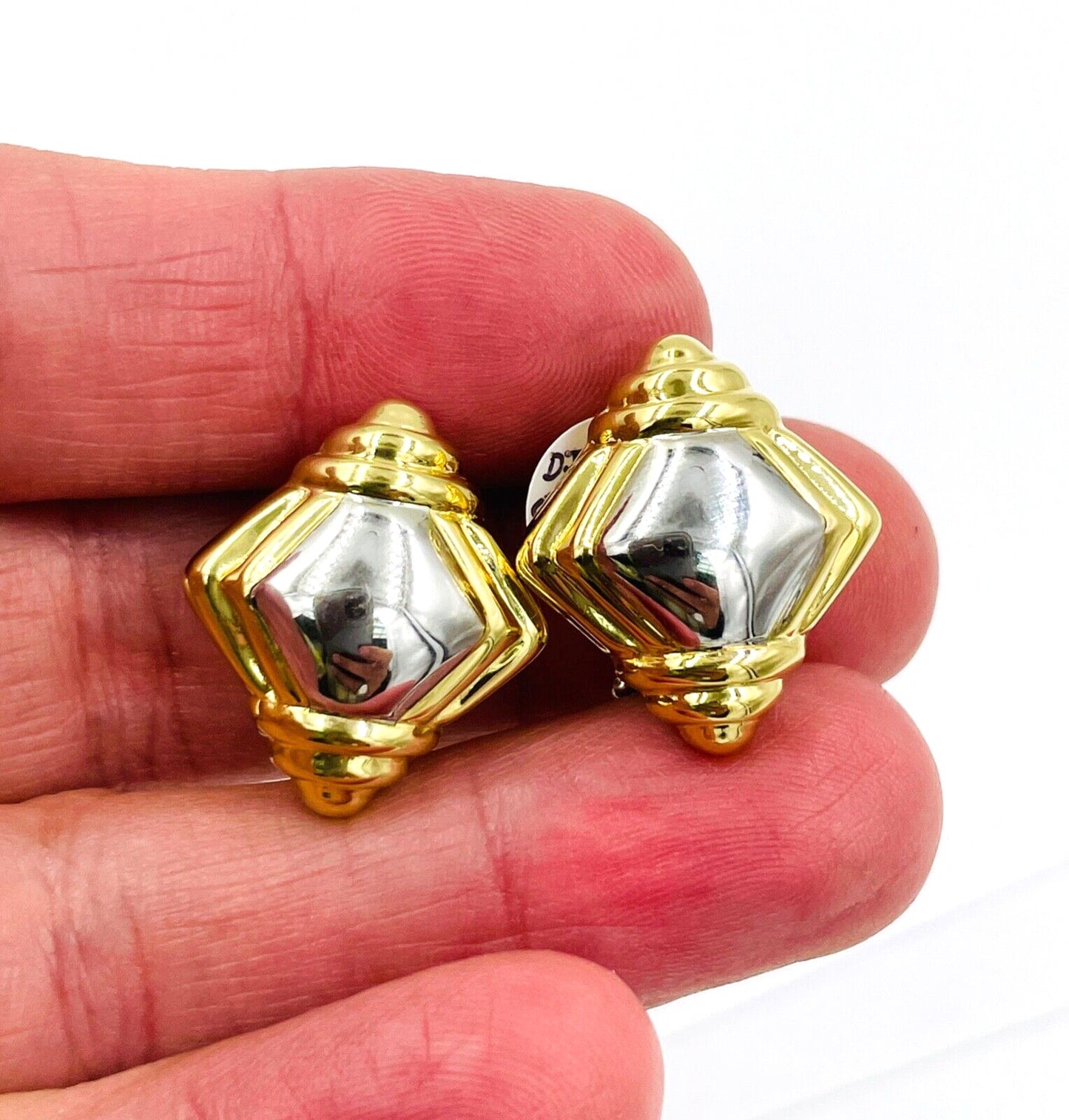 Chimento Modernist 18K Yellow & White Gold Pierced Omega Clip Earrings