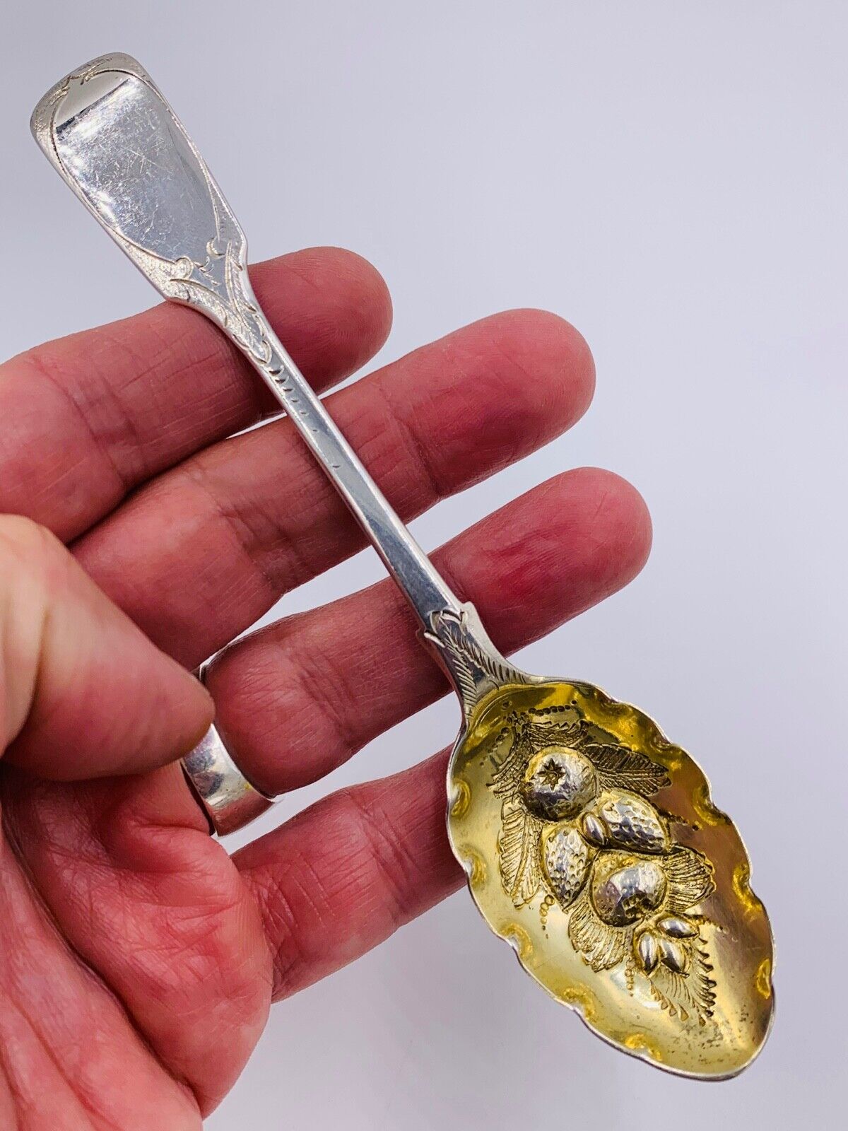 1866 Antique London Samuel Strahan Sterling Silver Berry Serving Spoon