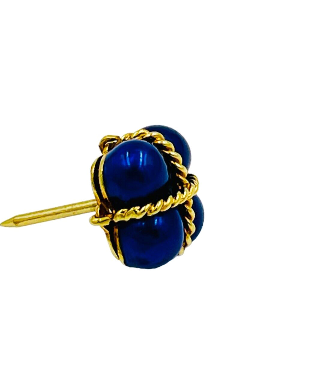 Vintage  18k Yellow Gold Tie Tack  Lapel Pin Blue Enamel
