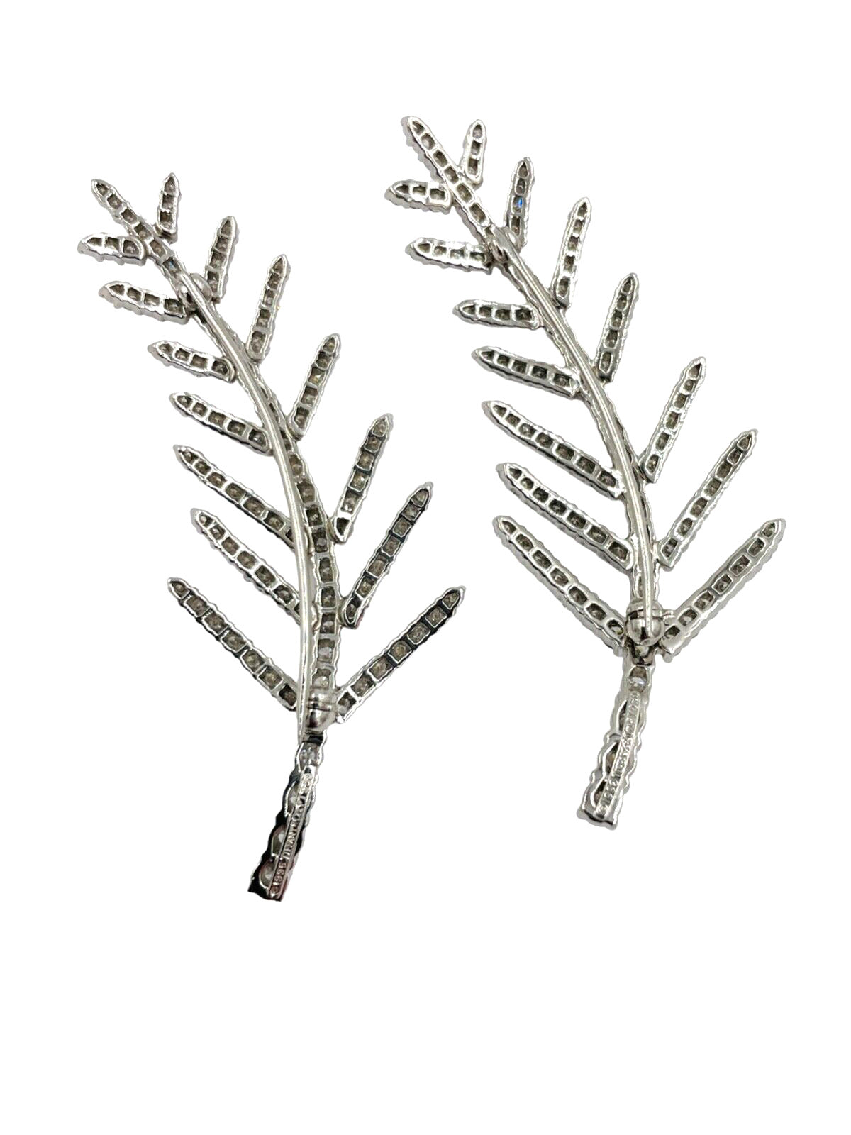 Set of 2 Vintage Tiffany & Co. Platinum Diamond Fern Pin Brooch Brooches