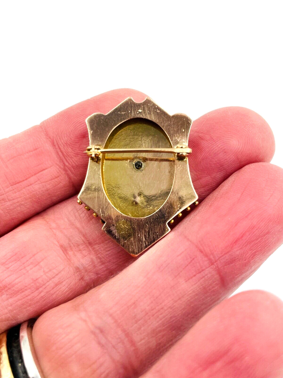 Victorian 12k Rose Gold Etruscan Pin Brooch 1880's