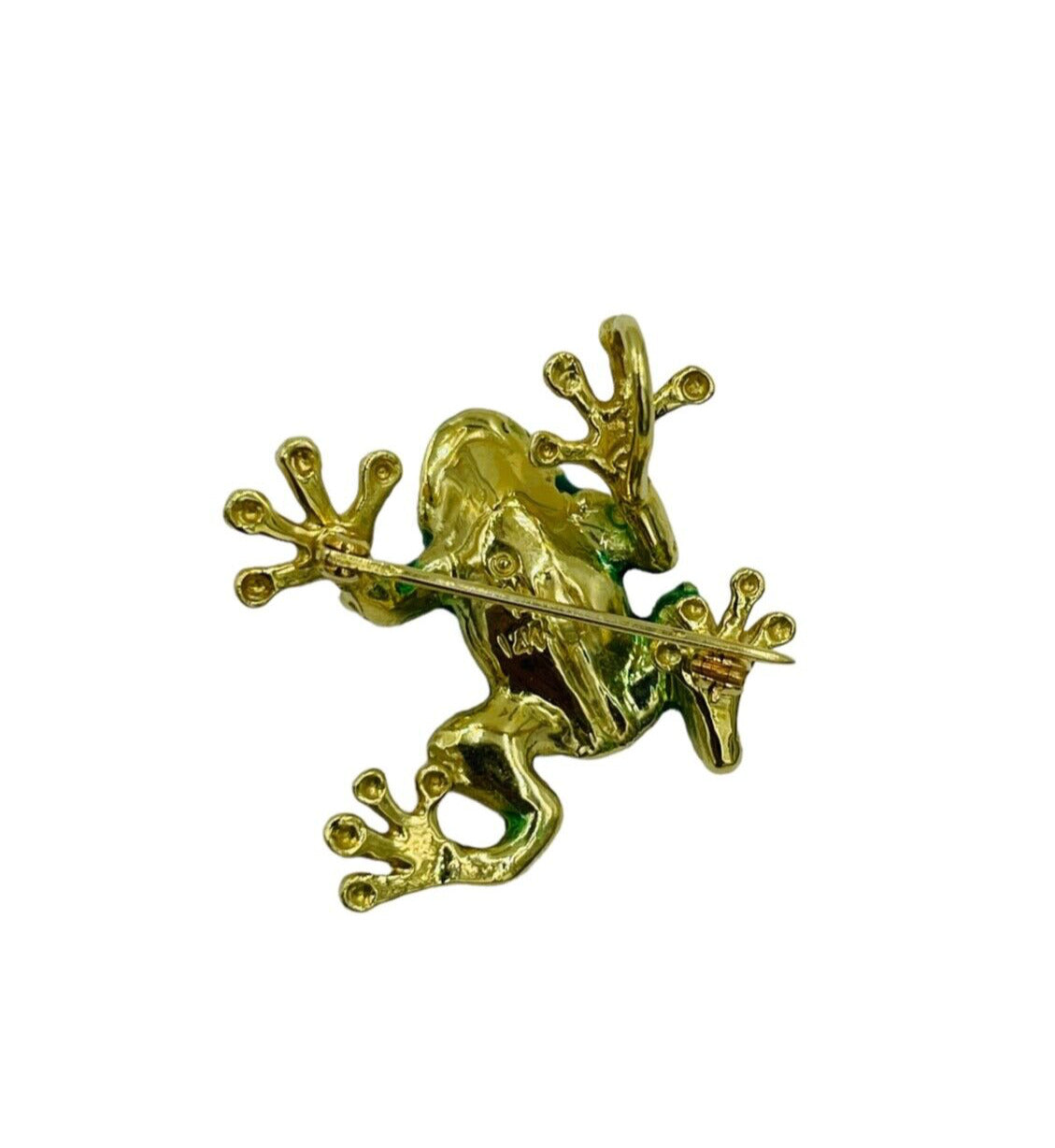 Vintage Green Frog Brooch Pin Pendant 14K Yellow Gold Enamel